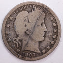 1907 Barber Silver Quarter, Very Good Circulated Coin, Store