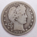 1907 Barber Silver Quarter, Very Good Circulated Coin, Store