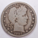 1907 Barber Silver Quarter, Very Good Circulated Coin, Store
