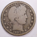 1907-D Barber Silver Quarter, Good Circulated Coin, Store