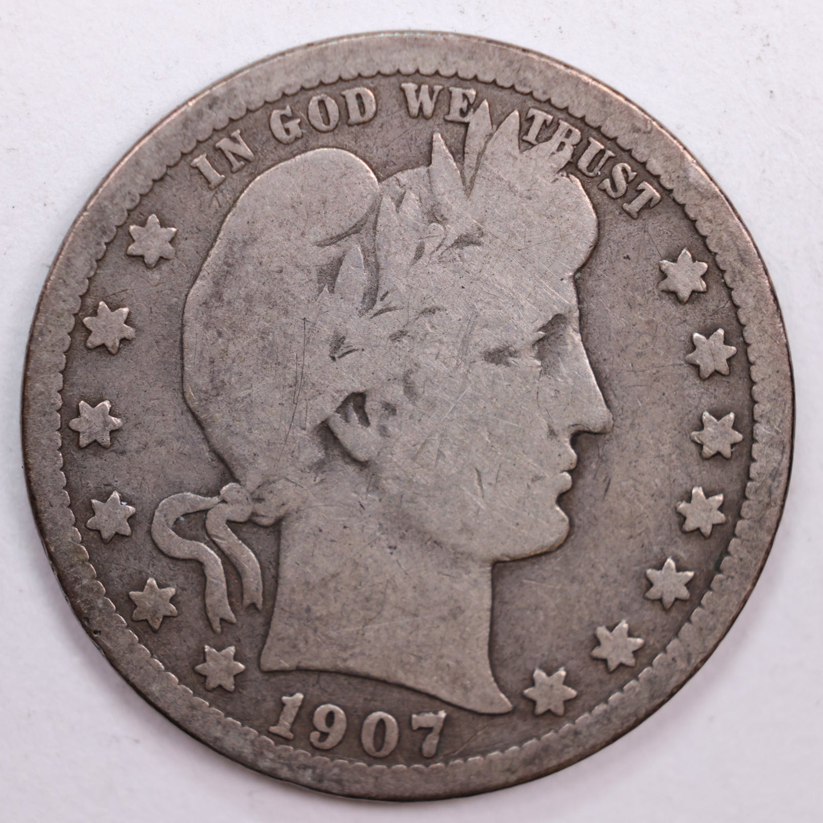 1907-S Barber Quarter, Very Good Circulated Coin, Store #QR0490