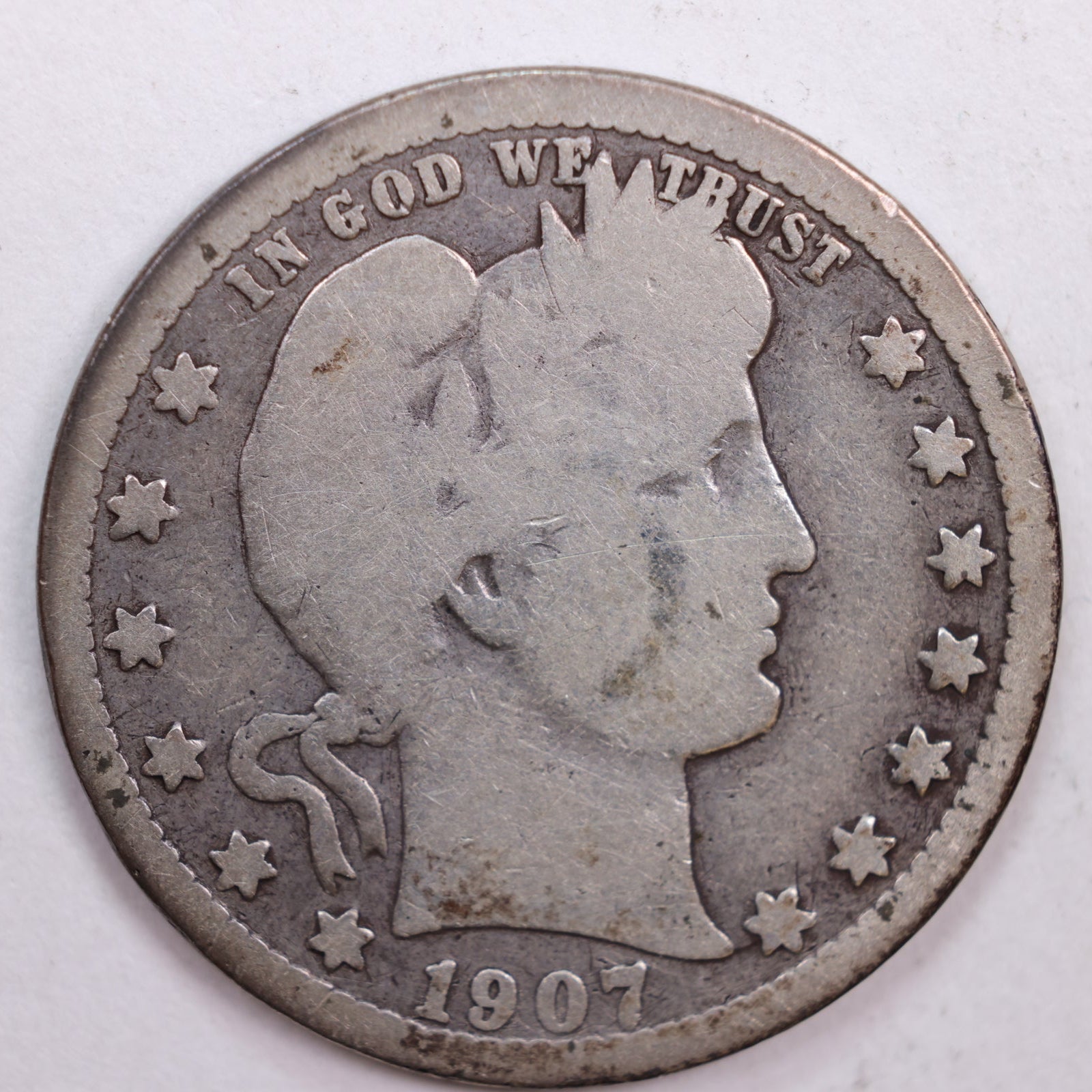 1907-S Barber Quarter, Very Good Circulated Coin, Store #QR0491