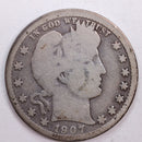 1907-S Barber Silver Quarter, Very Good Circulated Coin, Store