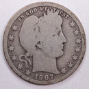 1907-S Barber Silver Quarter, Good+ Circulated Coin, Store
