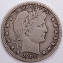 1908-D Barber Silver Quarter, Fine Circulated Coin, Store