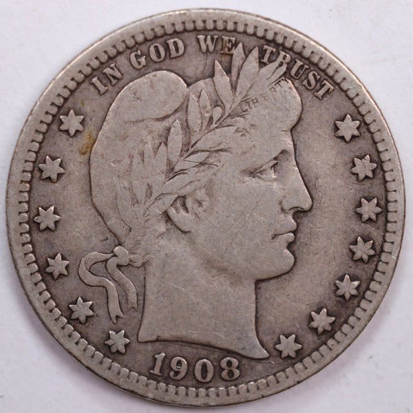 1908-D Barber Silver Quarter, Fine Circulated Coin, Store #QR0498