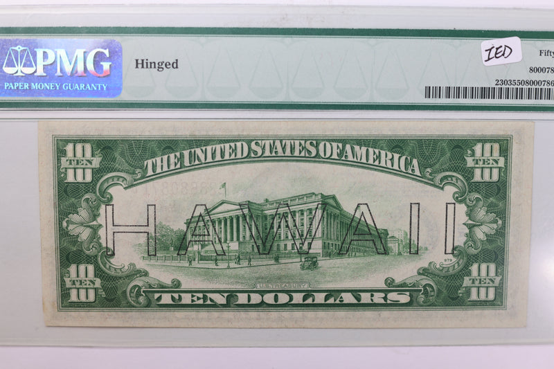 1934 A, $10 Silver Certificate., 'Hawaii', PMG AU-55., Store