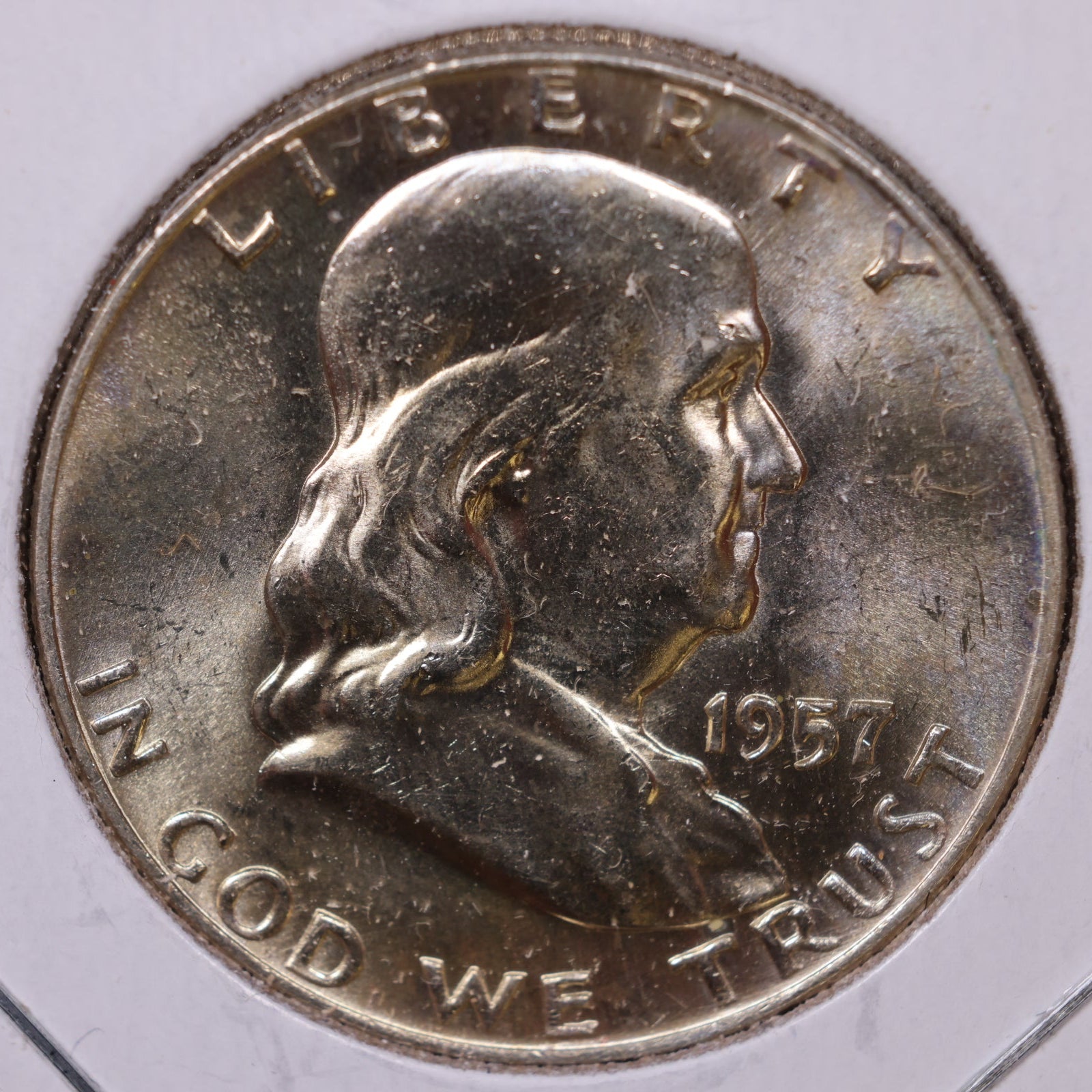 1957-D Ben Franklin Half Dollar, About Uncirculated Coin, Store #HR1652