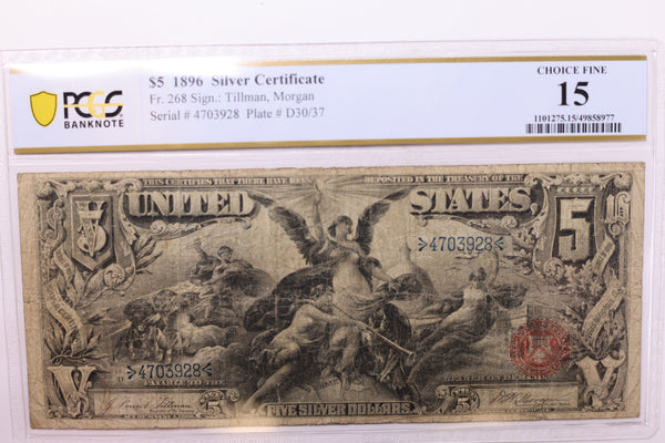 1896 $5., Silver Certificate., 'Educational Note'., PCGS F-15., Store #GLSC004