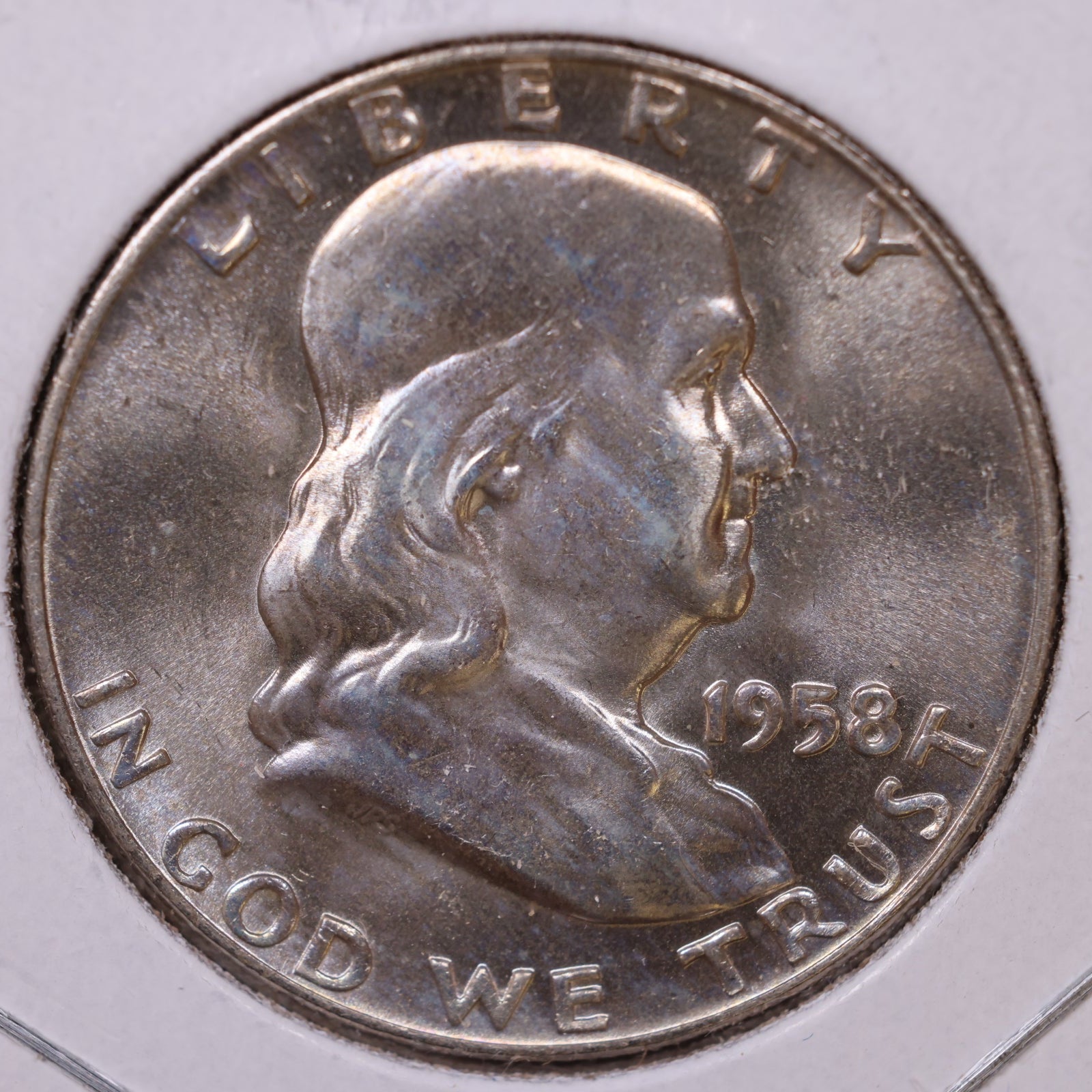 1958-D Ben Franklin Half Dollar, About Uncirculated Coin, Store #HR1661
