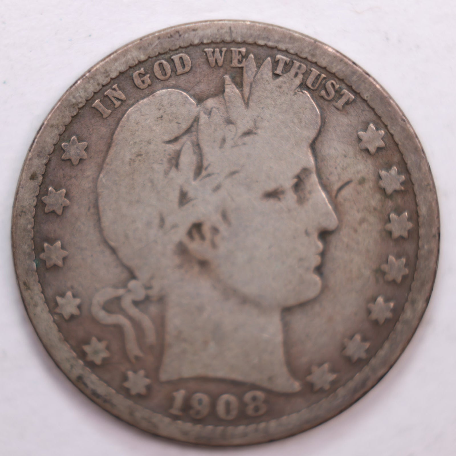 1908-O Barber Silver Quarter, Very Good Circulated Coin, Store #QR0508