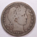 1908-O Barber Silver Quarter, Very Good Circulated Coin, Store