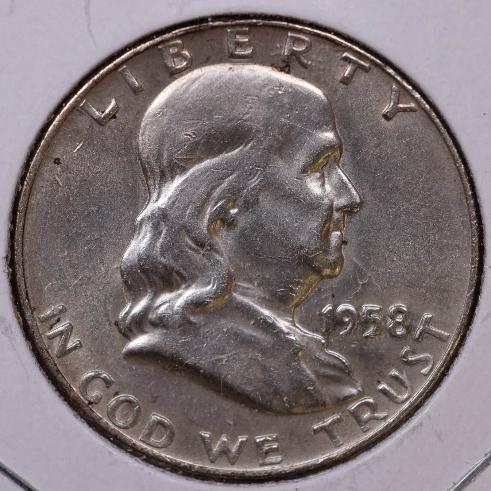 1958-D Franklin Half Dollar, About Uncirculated Coin, Store #HR1663