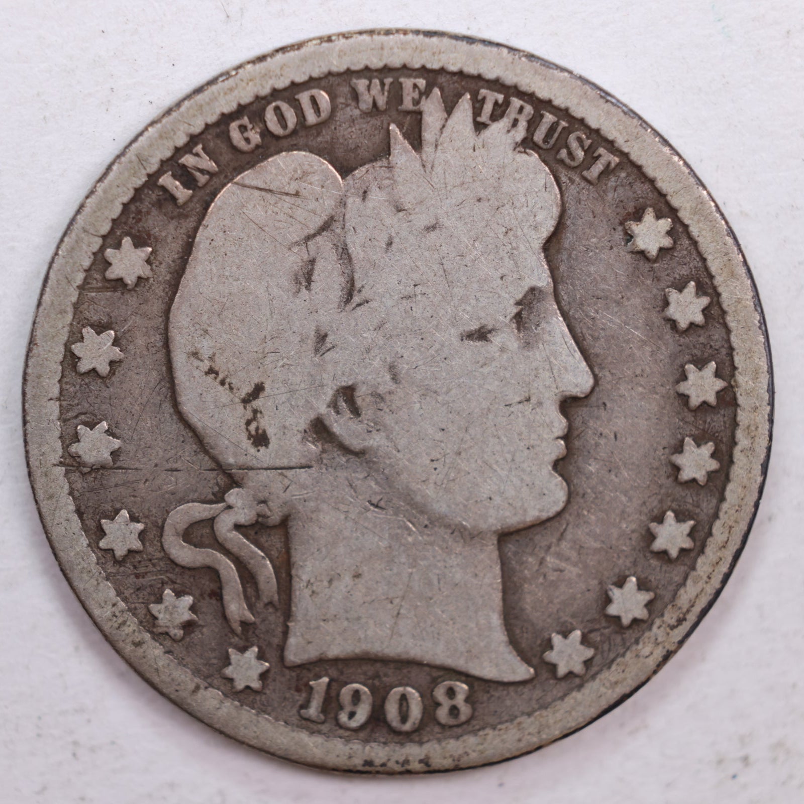 1908-S Barber Quarter, Good Circulated Coin, Store #QR0509