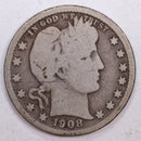 1908-S Barber Silver Quarter, Good Circulated Coin, Store