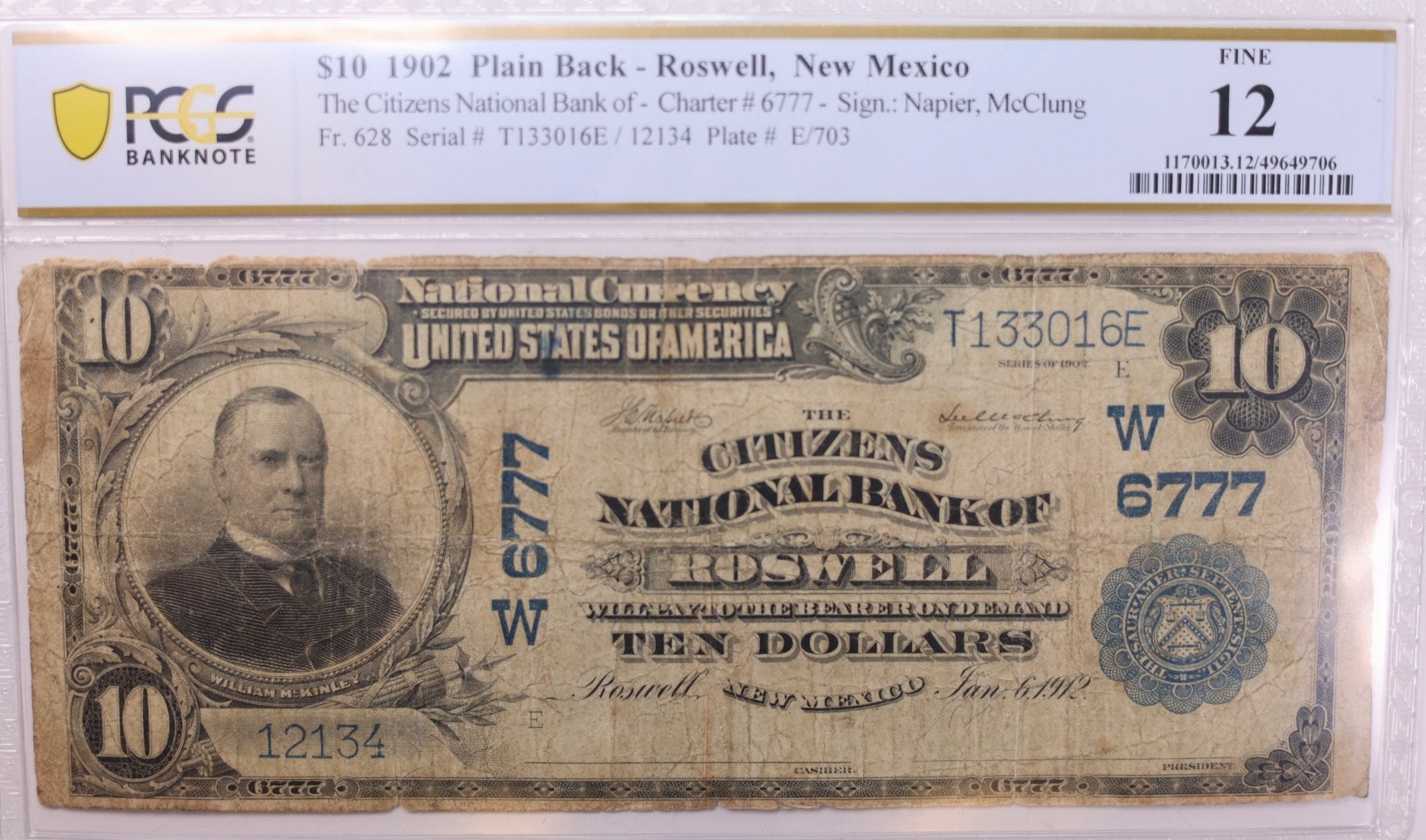 1902 $10., National Currency., "Roswell, N.M."., PCGS Fine-12., Store #LGNB005