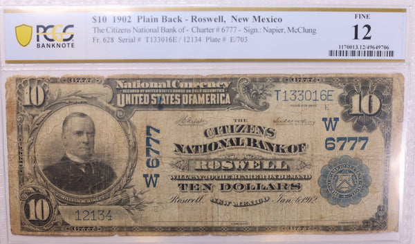 1902 $10., National Currency., "Roswell, N.M."., PCGS Fine-12., Store #LGNB005