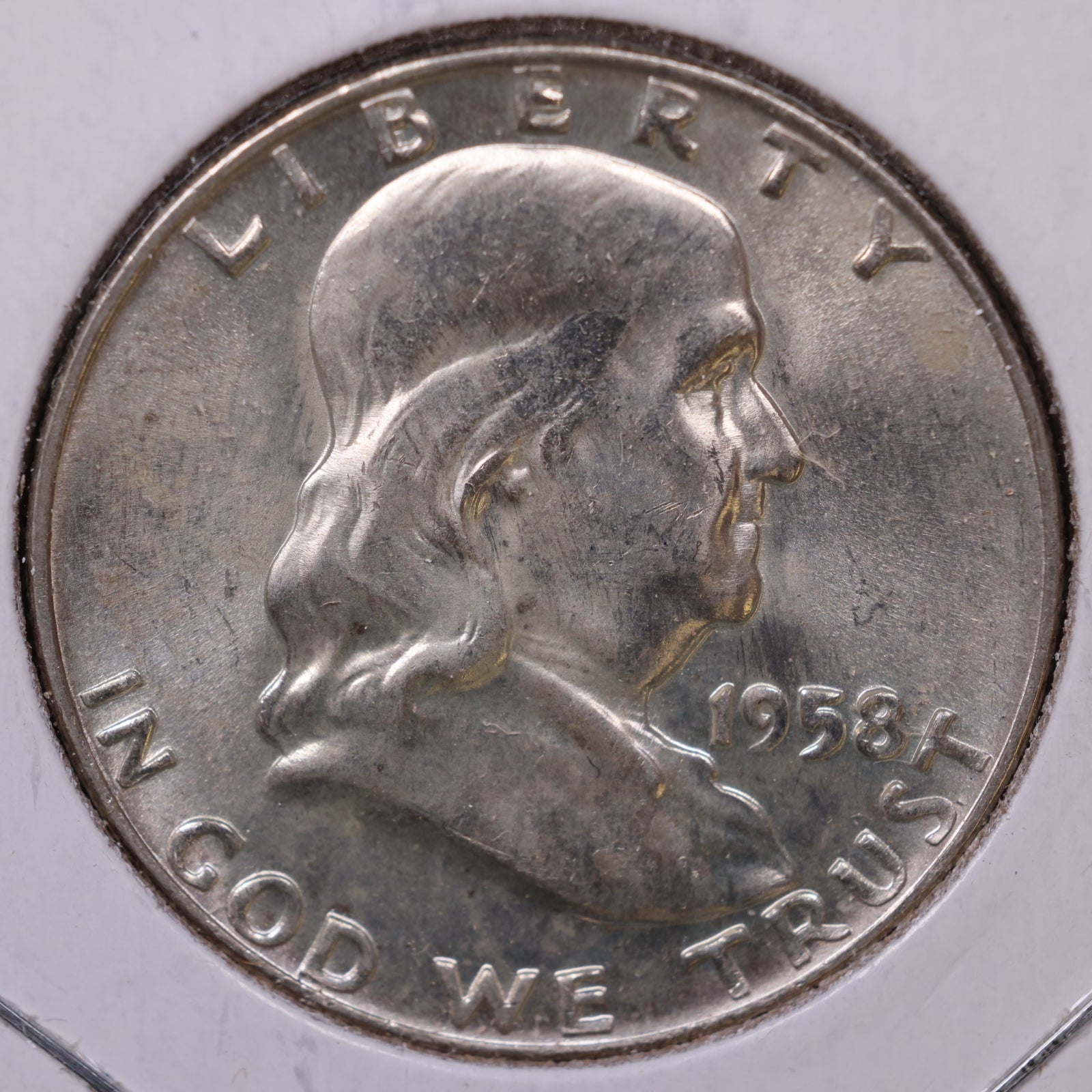 1958-D Franklin Half Dollar, About Uncirculated Coin, Store #HR1677