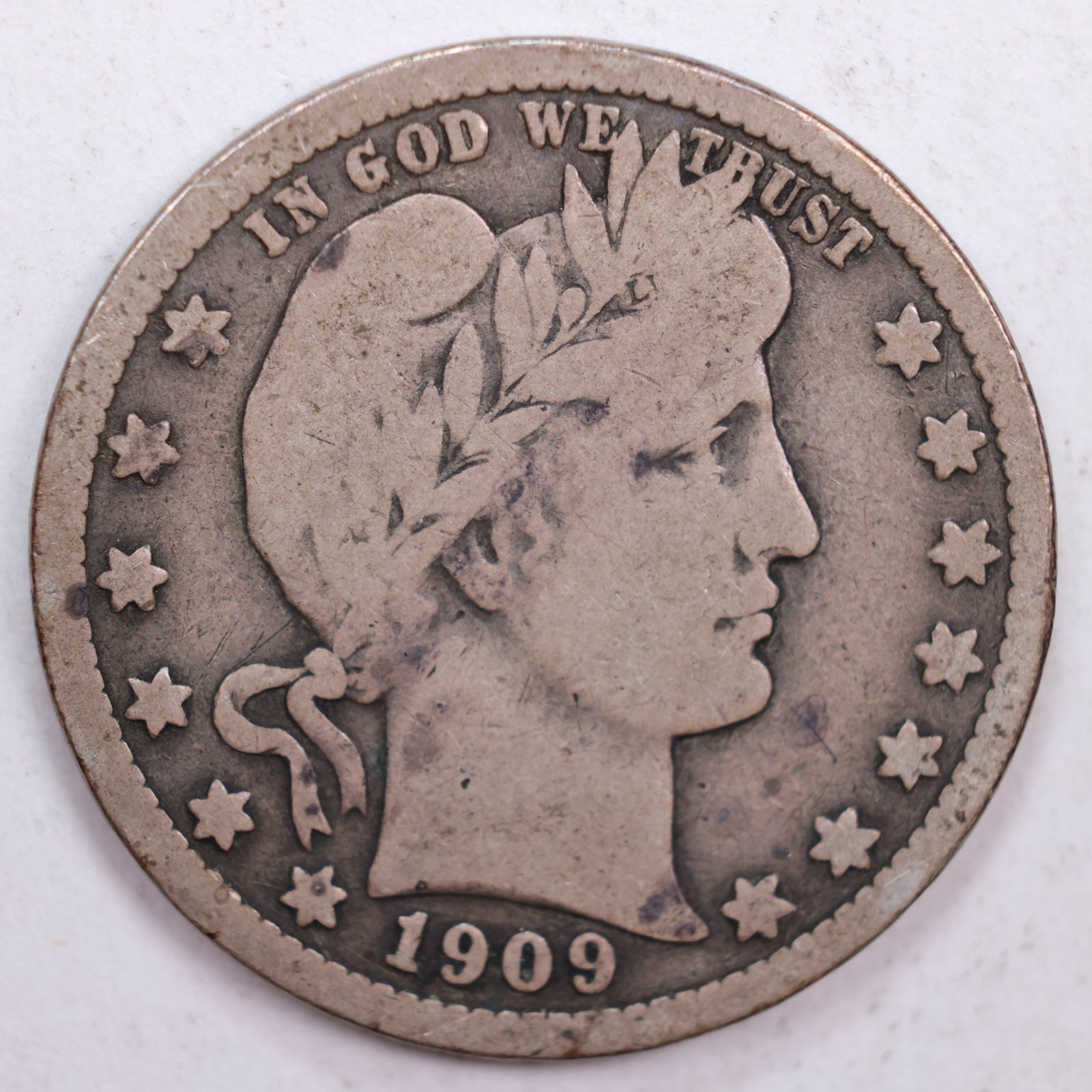 1909 Barber Quarter, Very Good Circulated Coin, Store #QR0514