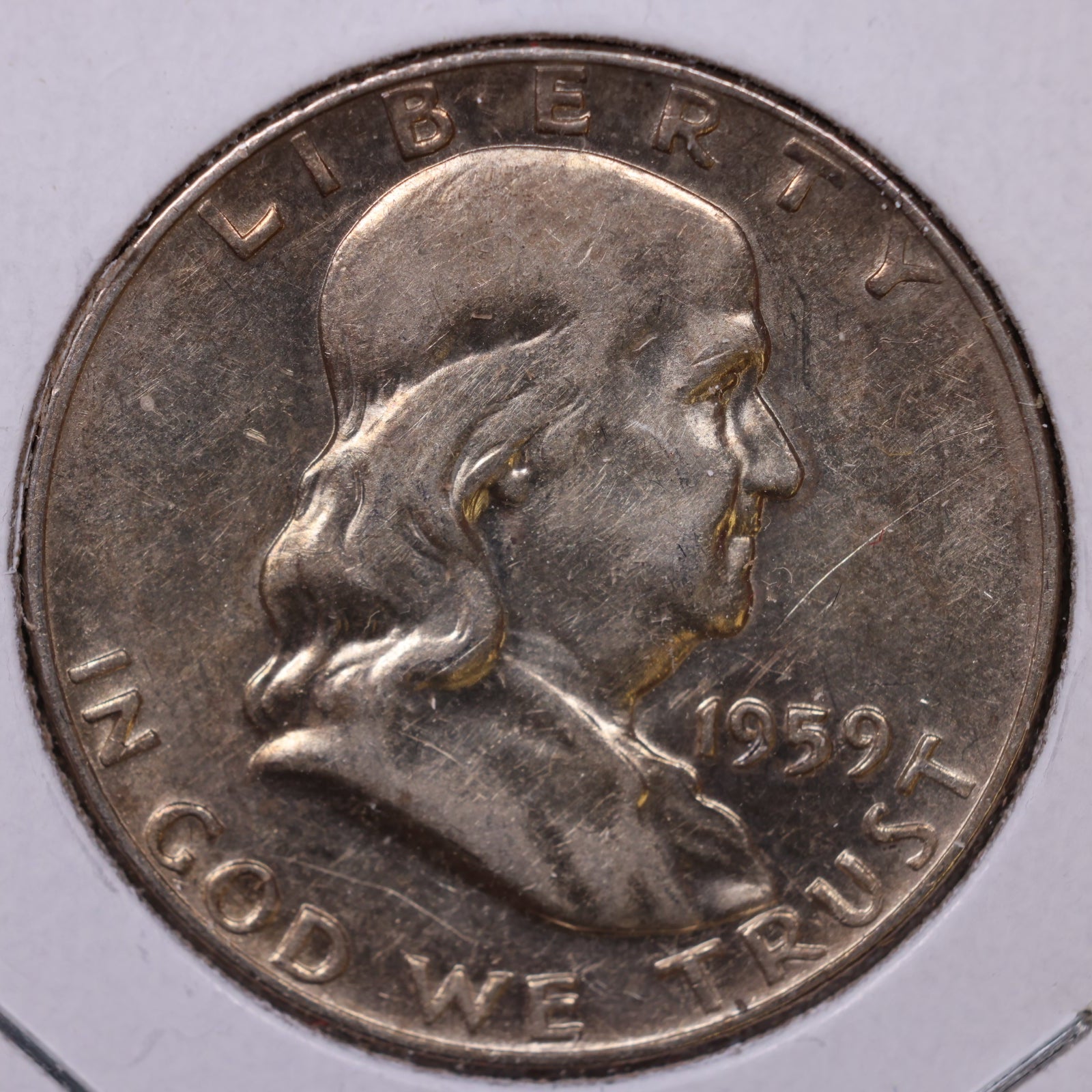 1959-D Franklin Half Dollar, About Uncirculated Coin, Store #HR1682