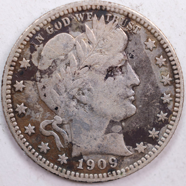 1909 Barber Silver Quarter, Very Fine Circulated Coin, Store #QR0519