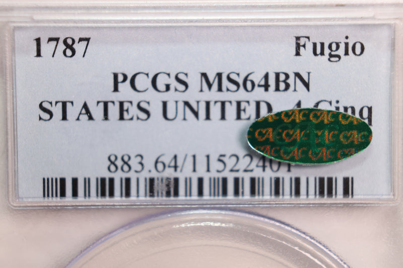 1787 FUGIO Cents., 'STATES UNITED 4 Cinq'., PCGS MS64, 'CAC'., Store