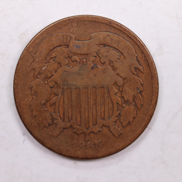 1865 Two Cent Piece., Poor Circulated Coin., Store #2C0010