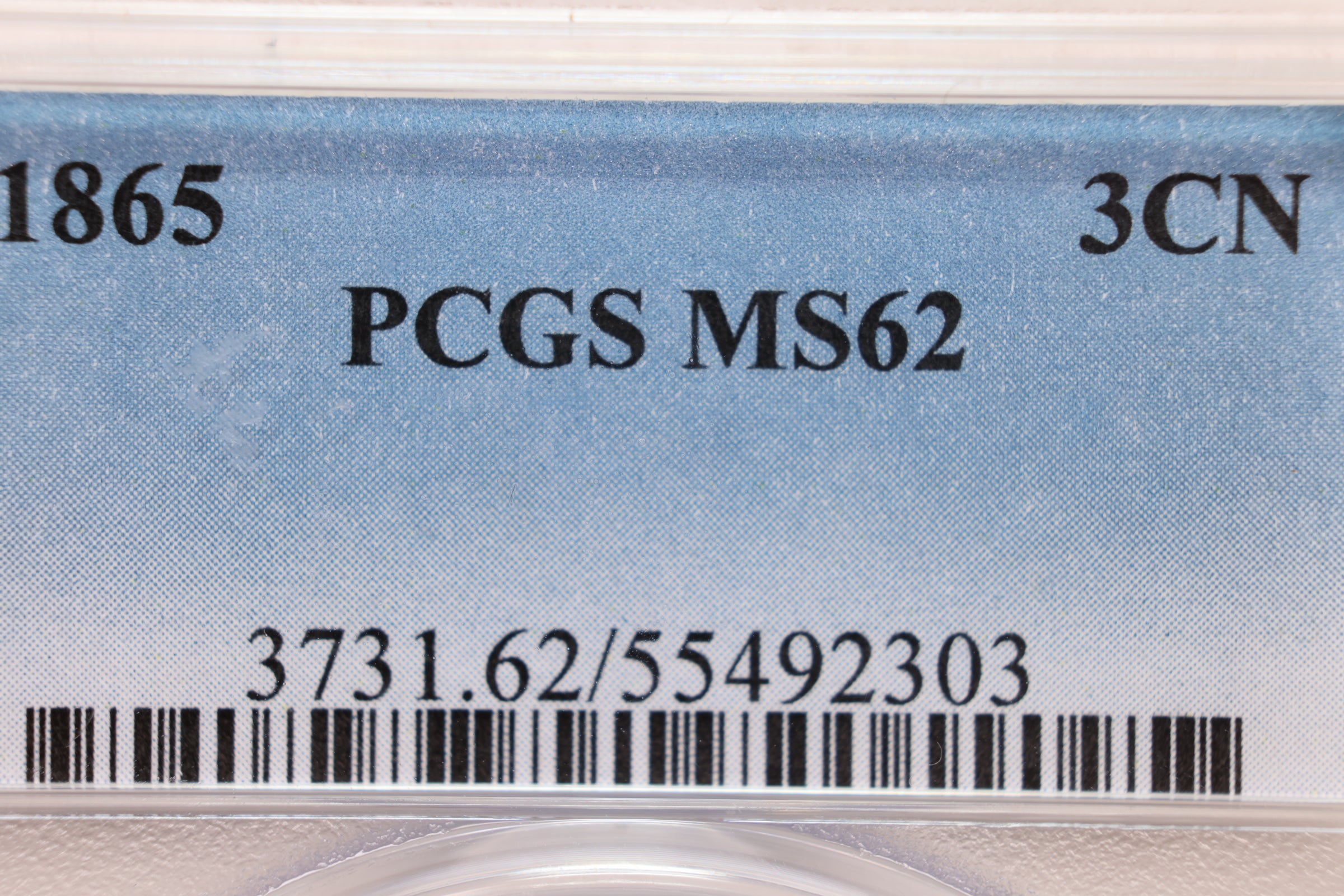 1865 Three Cent Copper Nickel., Uncirculated., PCGS MS-62., Store #3C0001