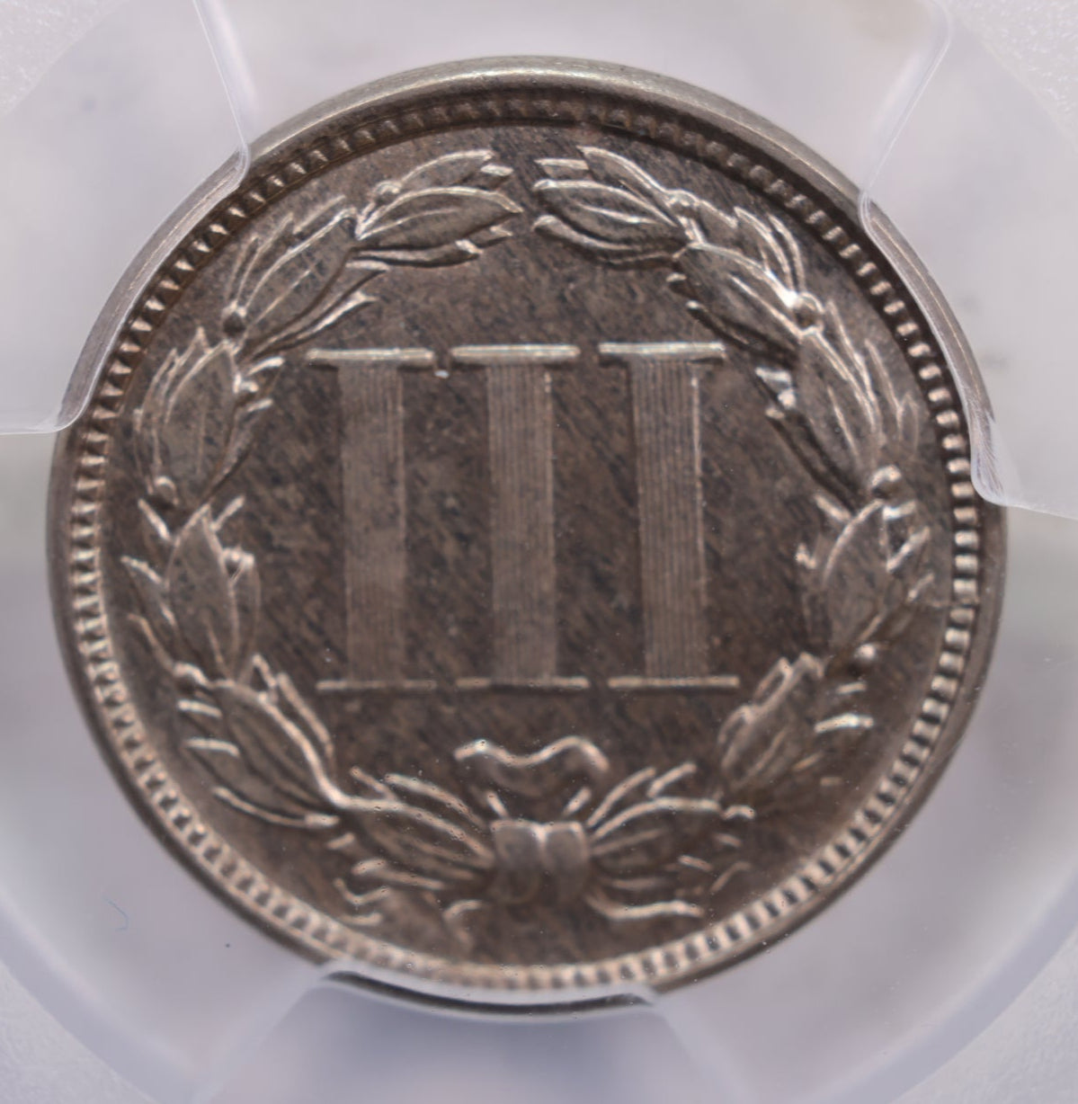 1865 Three Cent Copper Nickel., Uncirculated., PCGS MS-62., Store #3C0001