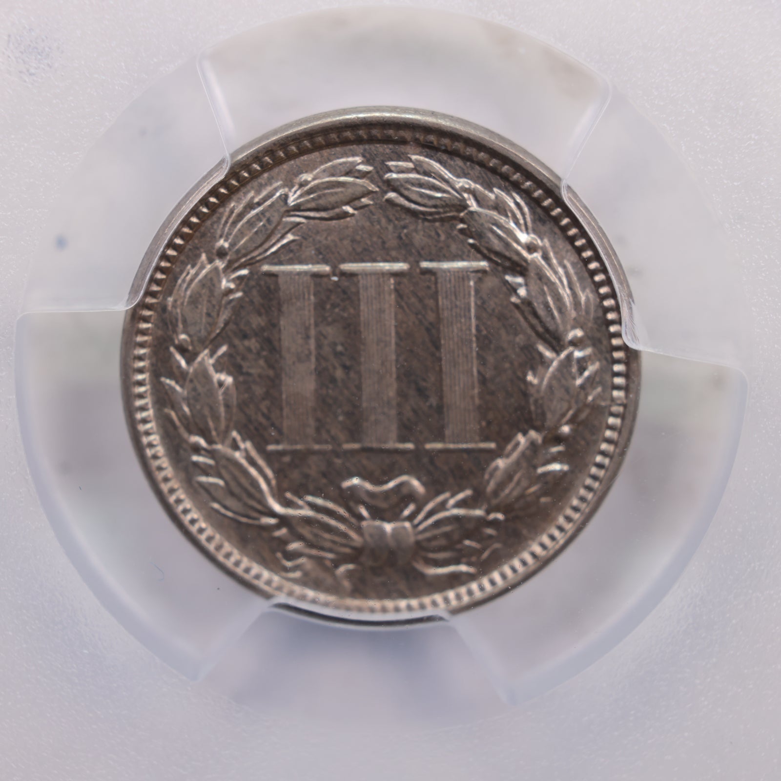 1865 Three Cent Copper Nickel., Uncirculated., PCGS MS-62., Store #3C0001