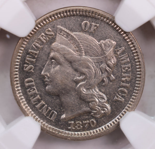 1870 Three Cent Copper Nickel., Uncirculated., NGC PF-62, Store #3C0002