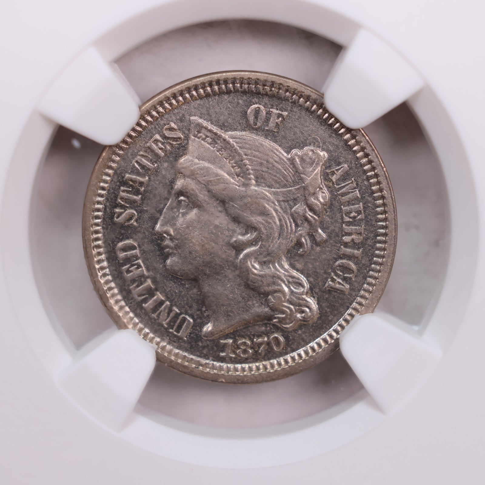 1870 Three Cent Copper Nickel., Uncirculated., NGC PF-62, Store #3C0002