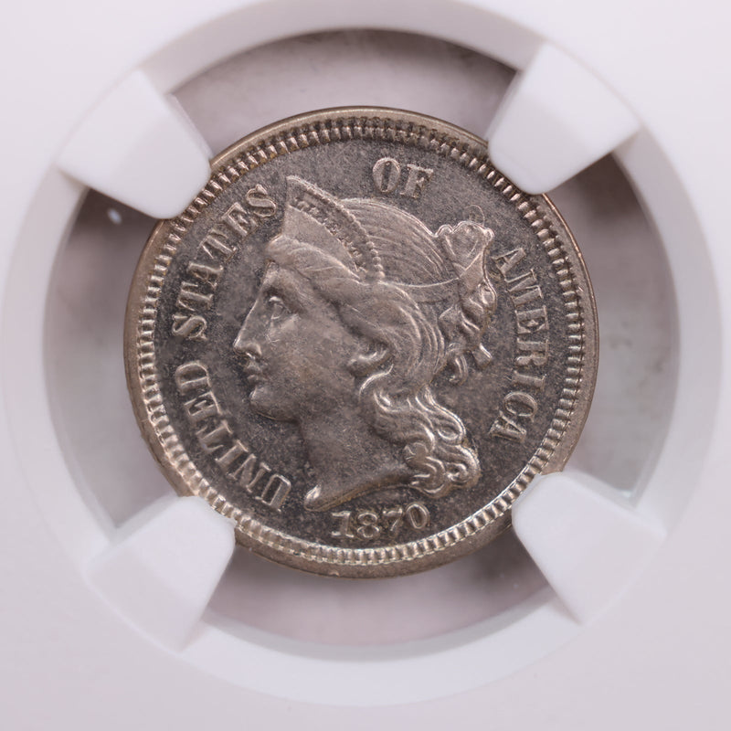 1870 Three Cent Copper Nickel., Uncirculated., NGC PF-62, Store