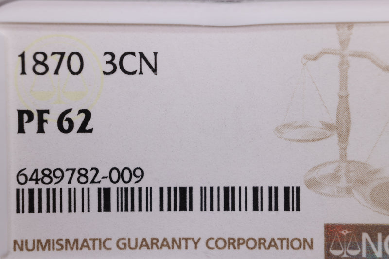 1870 Three Cent Copper Nickel., Uncirculated., NGC PF-62, Store