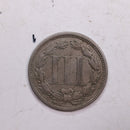 1867 Three Cent Copper Nickel, Fine Circulated Coin, Store
