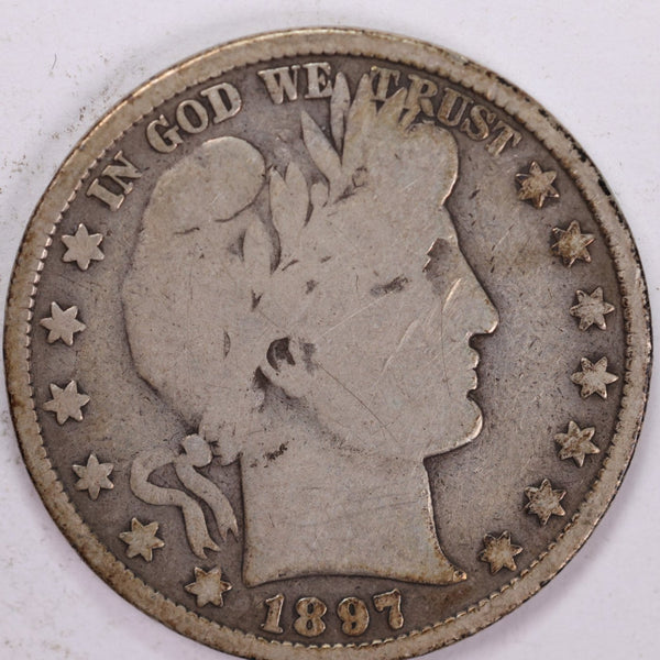 1897 Barber Half Dollar, Very Good Circulated Coin, Store #H897.01