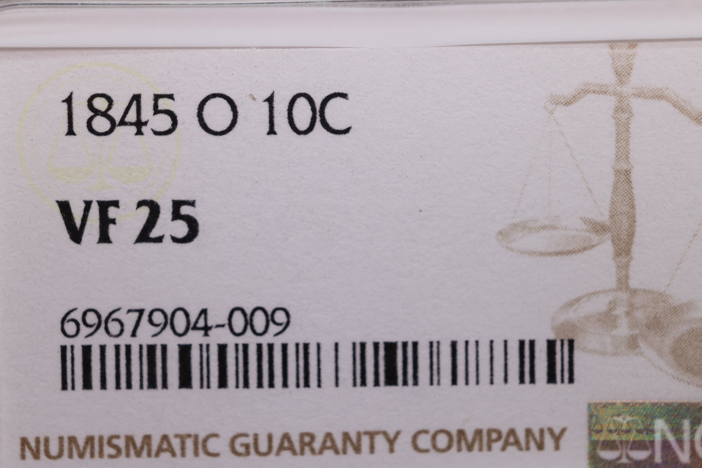 1845-O Seated Liberty Dime., 'Better Date'., NGC VF-25., Store #GDE018