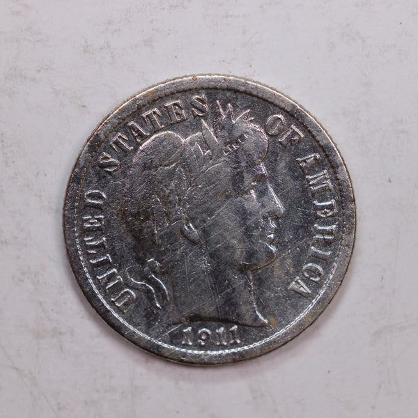 1911-D Barber Silver Dime., Extra Fine Detailed Circulated Coin., Store #DE0309
