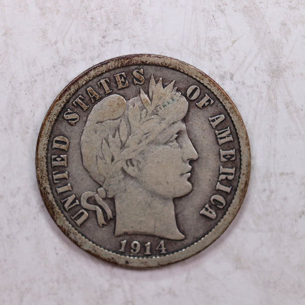 1914 Barber Silver Dime., Nice Fine, Circulated Coin., Store #DE0318.