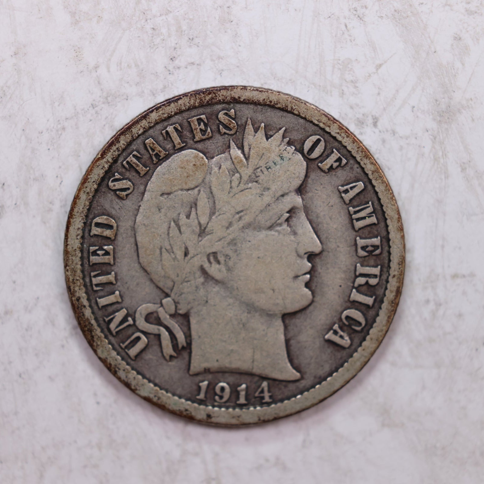 1914-D Barber Silver Dime., Nice Very Fine, Circulated Coin., Store #DE0319.
