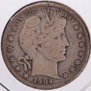 1904 Barber Half Dollar, Very Good+ Circulated Coin, Store