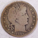1904 Barber Half Dollar, Very Good Circulated Coin, Store