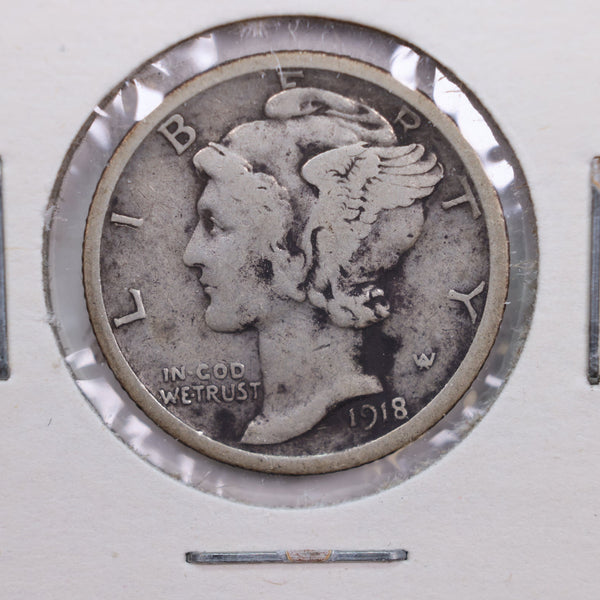 1918-S Mercury Silver Dime., Fine Circulated Silver Dime., Store #DE0327.