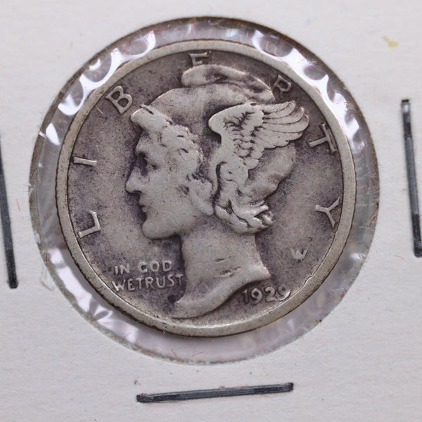 1929-D Mercury Silver Dime., Very Fine Circulated Silver Dime., Store #DE0330.