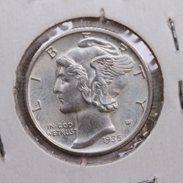 1935-S Mercury Silver Dime., Mint State, Uncirculated Silver Dime., Store #DE0332.
