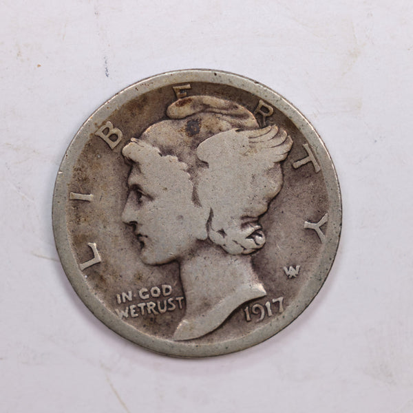 1917 Mercury Silver Dime., Fine, Circulated Silver Dime., Store #DE0336.