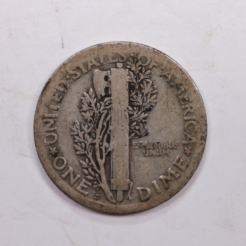 1918-S Mercury Silver Dime., Very Good, Circulated Silver Dime., Store