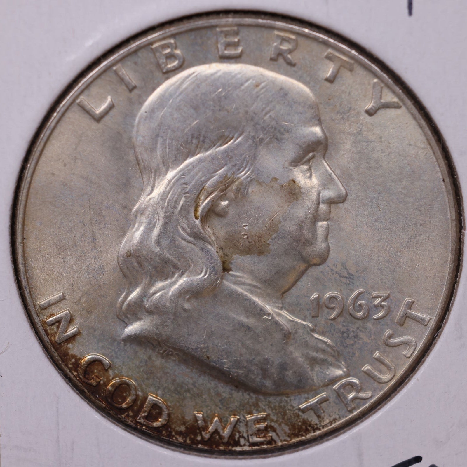 1963-D Ben Franklin Half Dollar, About Uncirculated Coin, Store #HR1789