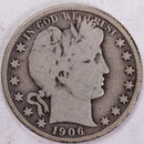 1906-S Barber Half Dollar, Very Good Circulated Coin, Store