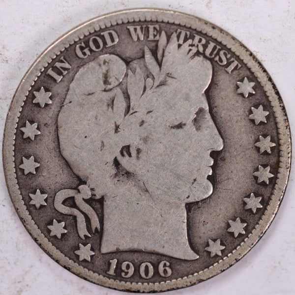 1906-S Barber Half Dollar, Very Good Circulated Coin, Store #H906S01